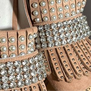 Make offer!!Rare Jeffrey Campbell Heels Rhinestones Pearls Studded Fringe Block